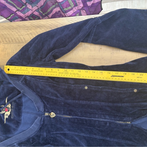 Womens Navy Velour Pants jacket S Set V2K vintage retro outfit twisted heart - Picture 11 of 16